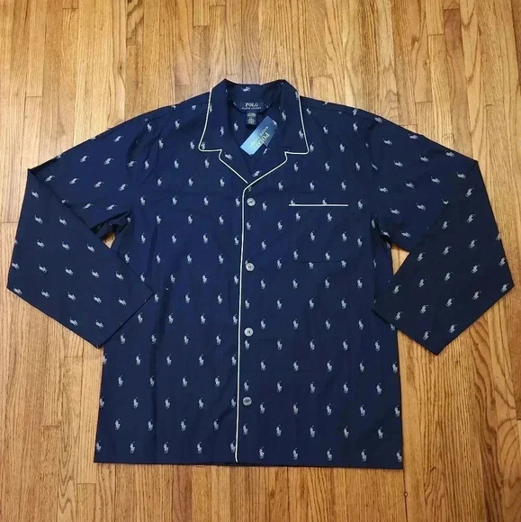 Polo Ralph Lauren Mens Pajama Button Shirt Top Size Large Blue - Picture 1 of 5